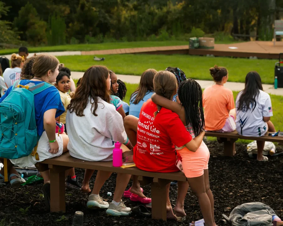 Campers hugging