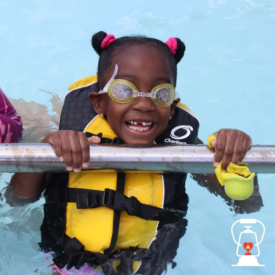 Campers enjoy the zero entry pool